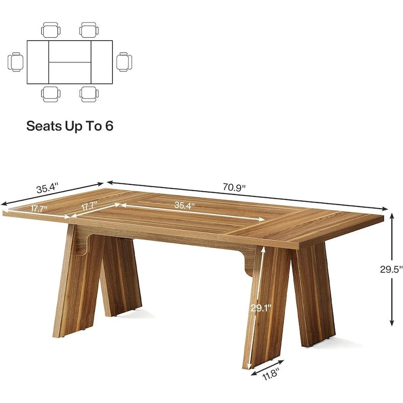 Brown Farmhouse Rectangular Dining Table, Seats 6-8