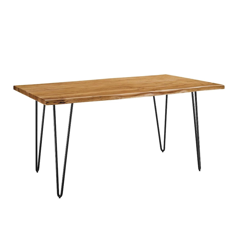 Black Natural Live Edge Acacia Wood Dining Table, Hairpin Legs, Seats up to 6