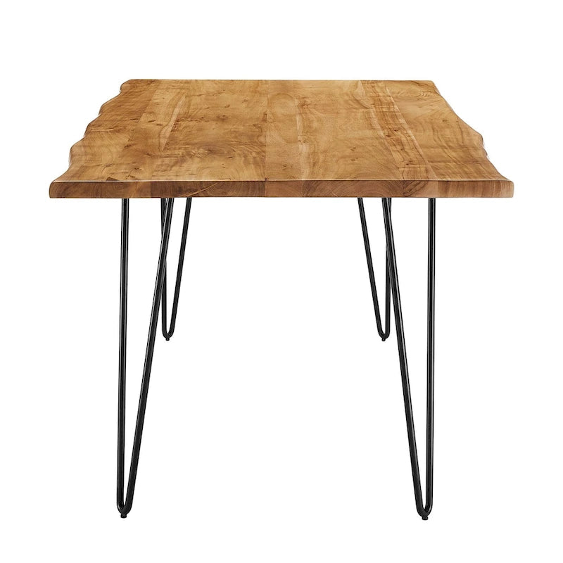 Black Natural Live Edge Acacia Wood Dining Table, Hairpin Legs, Seats up to 6