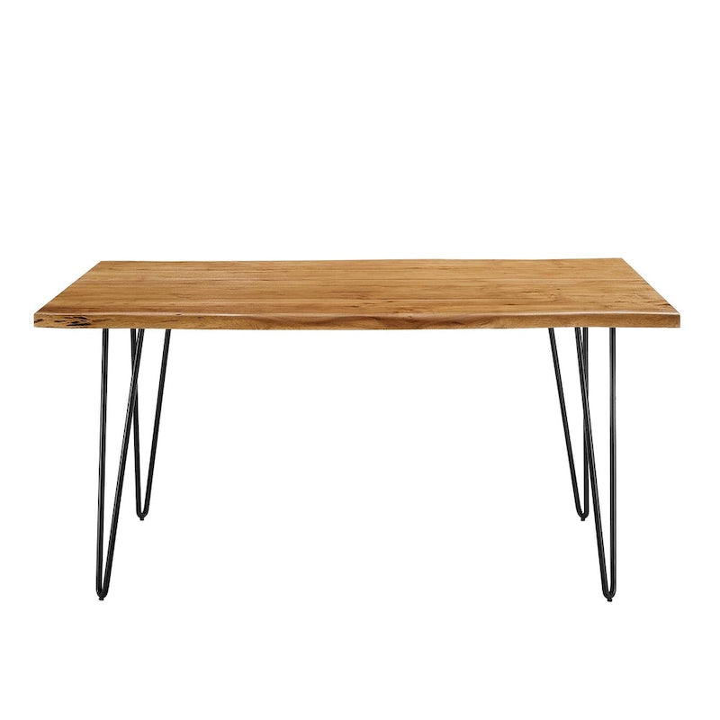 Black Natural Live Edge Acacia Wood Dining Table, Hairpin Legs, Seats up to 6