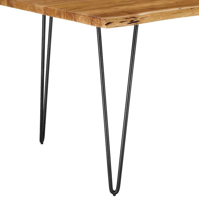 Black Natural Live Edge Acacia Wood Dining Table, Hairpin Legs, Seats up to 6