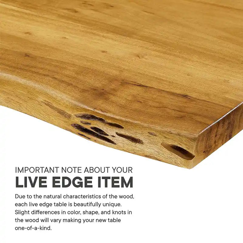 Black Natural Live Edge Acacia Wood Dining Table, Hairpin Legs, Seats up to 6