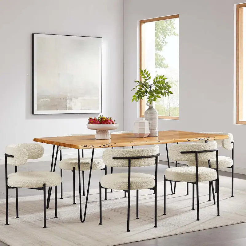 Black Natural Live Edge Acacia Wood Dining Table, Hairpin Legs, Seats up to 6