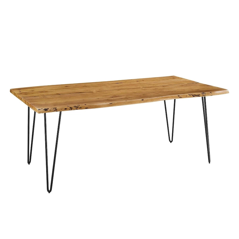 Black Natural Live Edge Acacia Wood Dining Table, Hairpin Legs, Seats up to 6