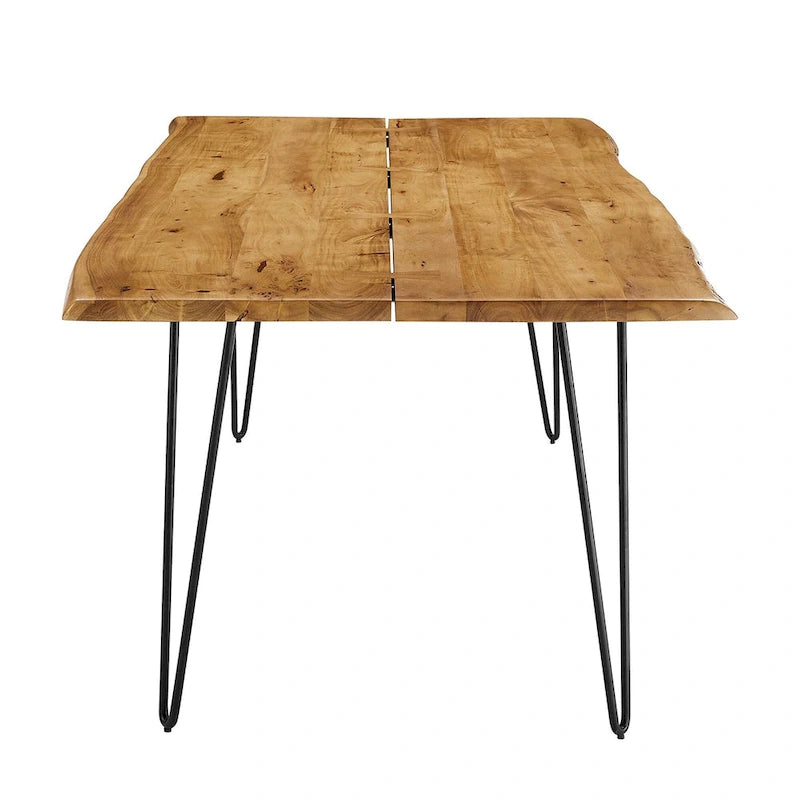 Black Natural Live Edge Acacia Wood Dining Table, Hairpin Legs, Seats up to 6