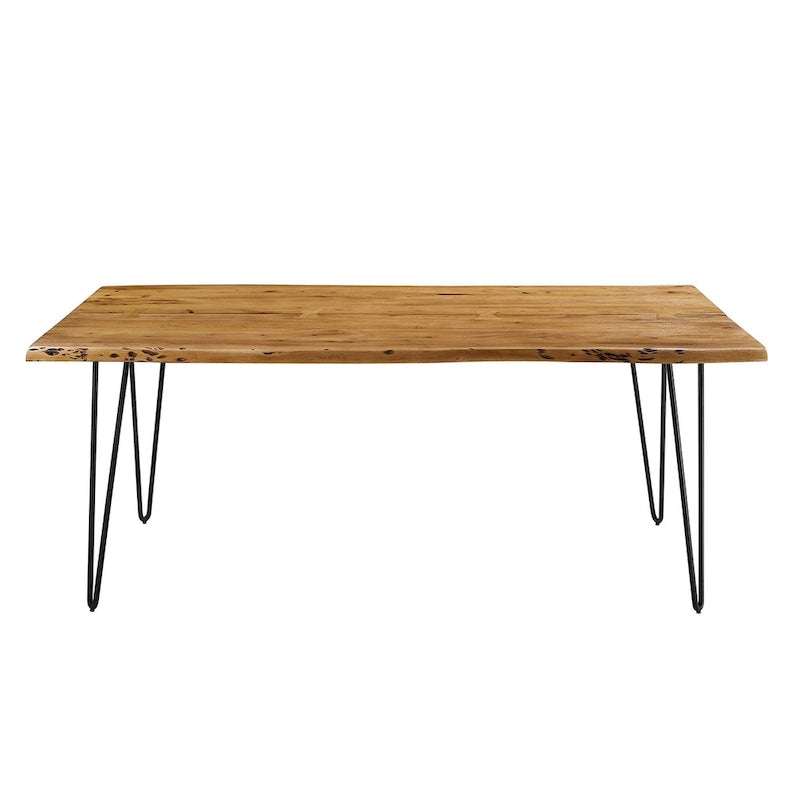 Black Natural Live Edge Acacia Wood Dining Table, Hairpin Legs, Seats up to 6