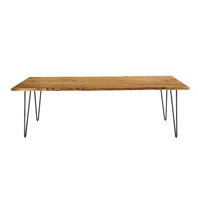 Black Natural Live Edge Acacia Wood Dining Table, Hairpin Legs, Seats up to 6