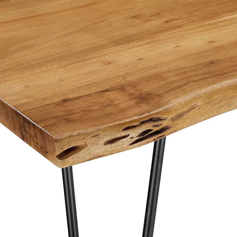 Black Natural Live Edge Acacia Wood Dining Table, Hairpin Legs, Seats up to 6