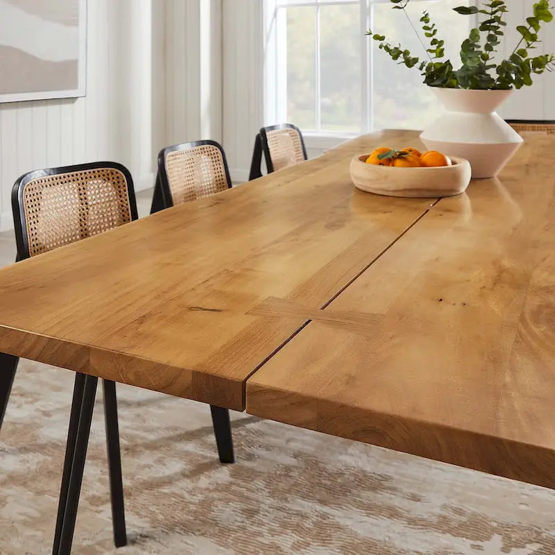 Black Natural Live Edge Acacia Wood Dining Table, Hairpin Legs, Seats up to 6
