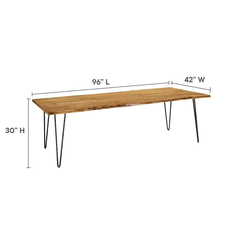 Black Natural Live Edge Acacia Wood Dining Table, Hairpin Legs, Seats up to 6
