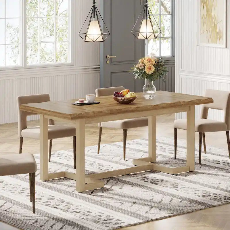 Natural Rectangular Dining Table, Modern Industrial Style, Seats 6