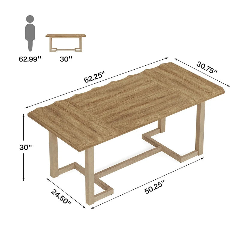 Table à manger rectangulaire naturelle, style industriel moderne, 6 places