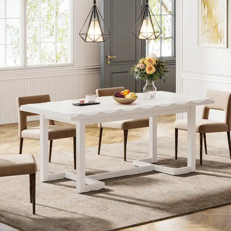 Table à manger rectangulaire naturelle, style industriel moderne, 6 places
