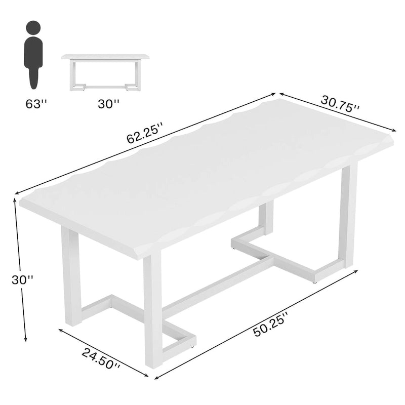 Table à manger rectangulaire naturelle, style industriel moderne, 6 places