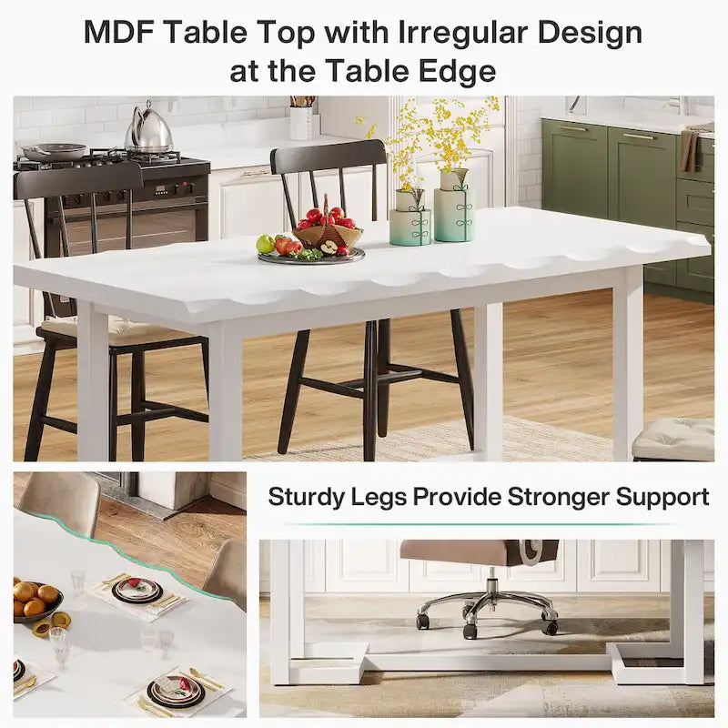Table à manger rectangulaire naturelle, style industriel moderne, 6 places