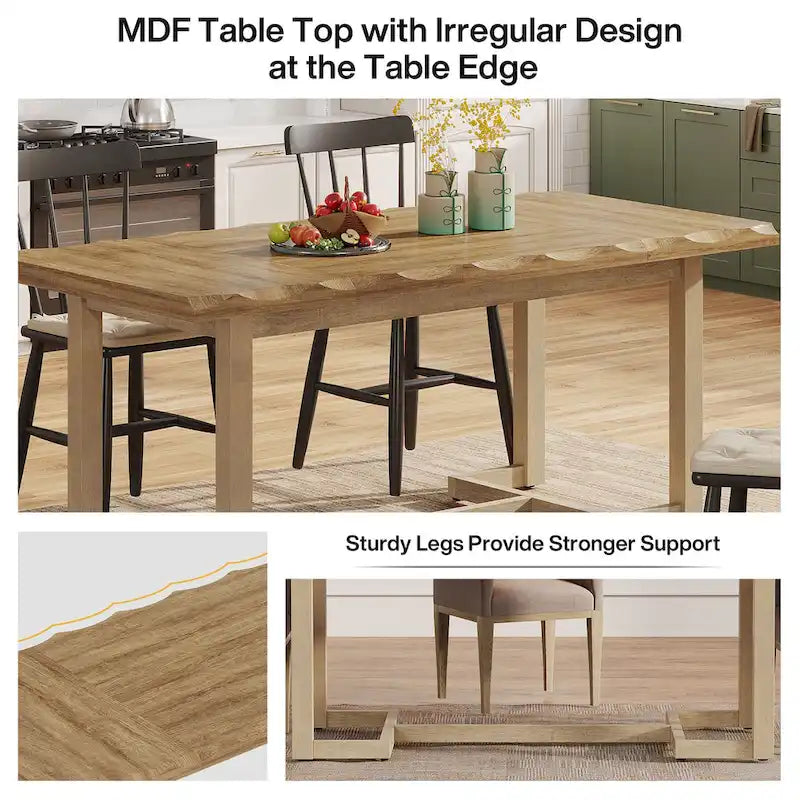 Table à manger rectangulaire naturelle, style industriel moderne, 6 places