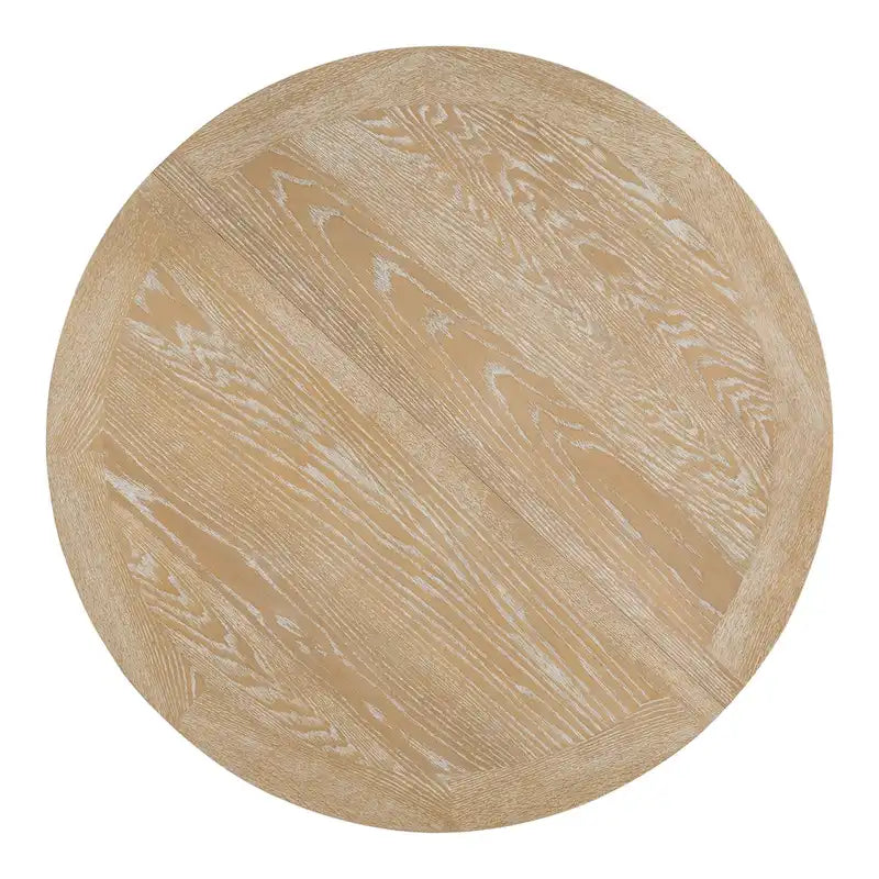 Natural Wood Wash / Black Extendable Round Dining Table Set with 4 Upholstered Chairs, Seats 6