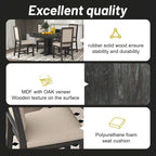 Natural Wood Wash / Black Extendable Round Dining Table Set with 4 Upholstered Chairs, Seats 6