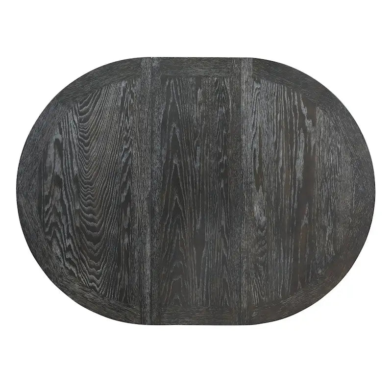 Natural Wood Wash / Black Extendable Round Dining Table Set with 4 Upholstered Chairs, Seats 6