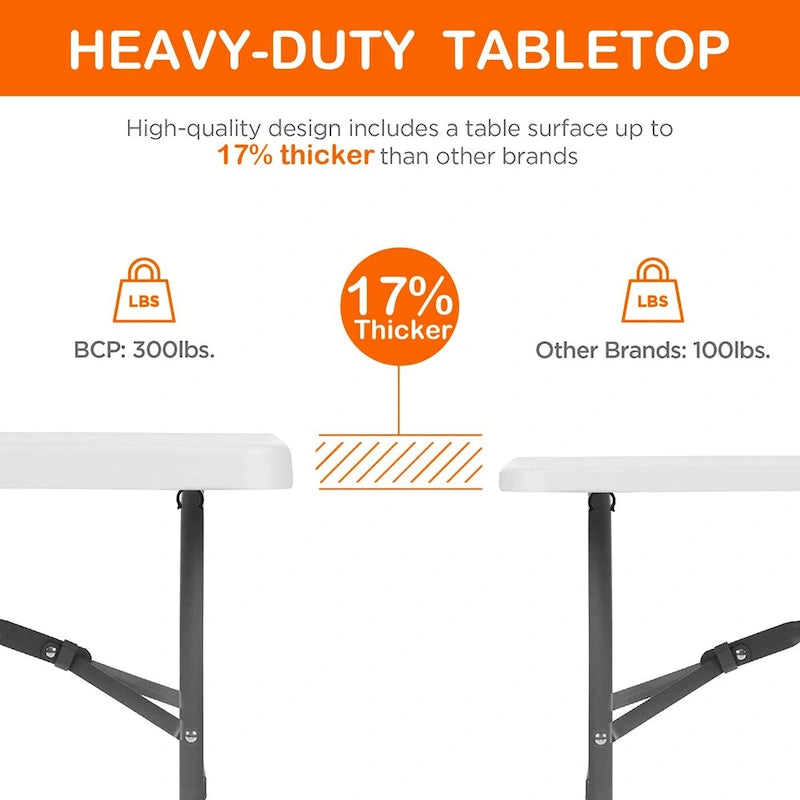 White Fold-in-Half Resin Table, 8 ft, Seats 8