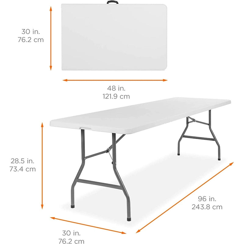 White Fold-in-Half Resin Table, 8 ft, Seats 8