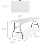 White Fold-in-Half Resin Table, 8 ft, Seats 8
