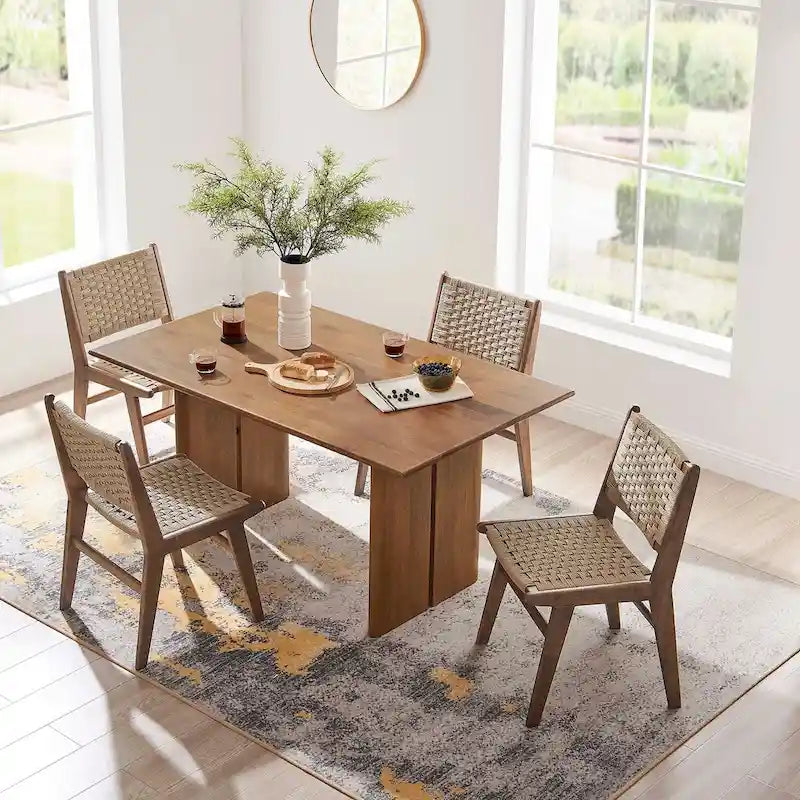 Walnut / Oak Rectangular Wood Dining Table, Seats 6