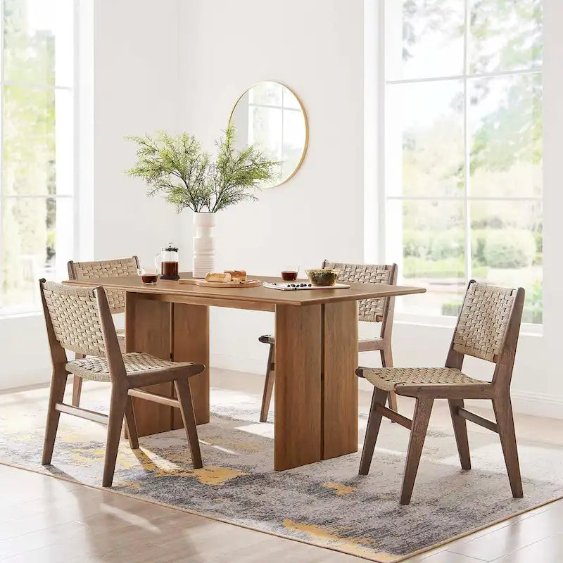 Walnut / Oak Rectangular Wood Dining Table, Seats 6