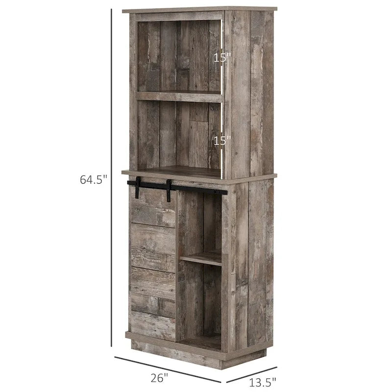 Vintage Sliding Barn Door Pantry Cabinet, 5-Tier Storage, 1-Person Assembly