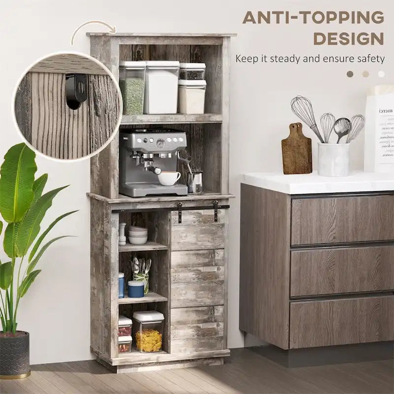 Vintage Sliding Barn Door Pantry Cabinet, 5-Tier Storage, 1-Person Assembly