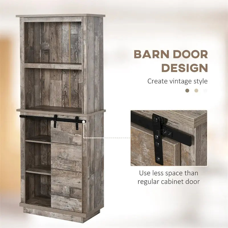 Vintage Sliding Barn Door Pantry Cabinet, 5-Tier Storage, 1-Person Assembly