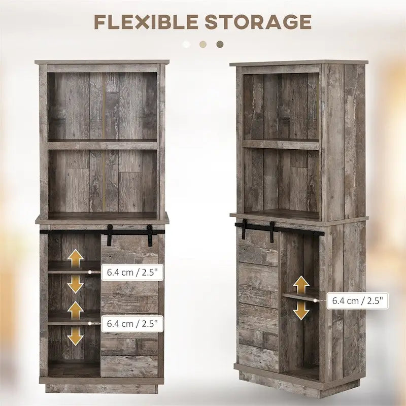 Vintage Sliding Barn Door Pantry Cabinet, 5-Tier Storage, 1-Person Assembly