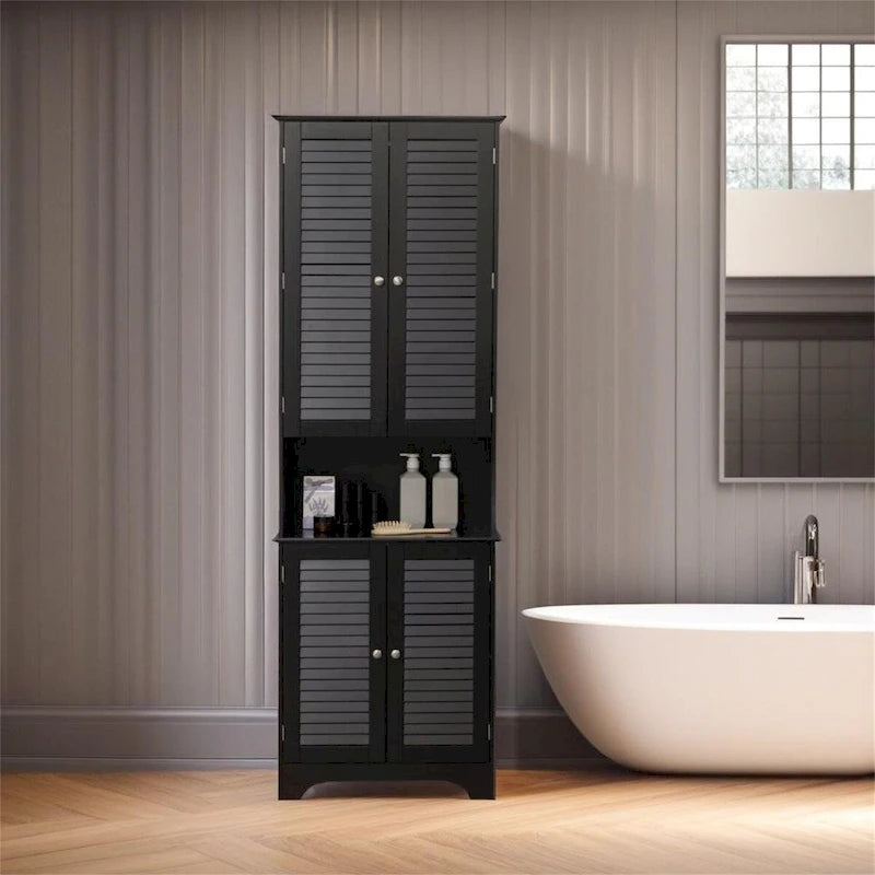 Black Tall Narrow Storage Cabinet, Freestanding, Single-Use