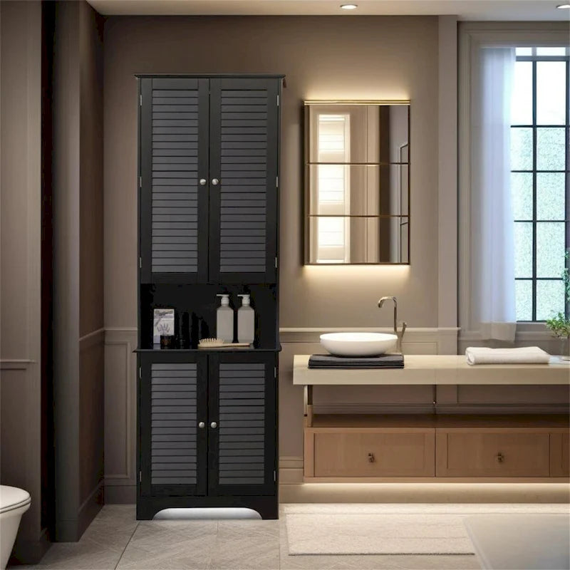 Black Tall Narrow Storage Cabinet, Freestanding, Single-Use