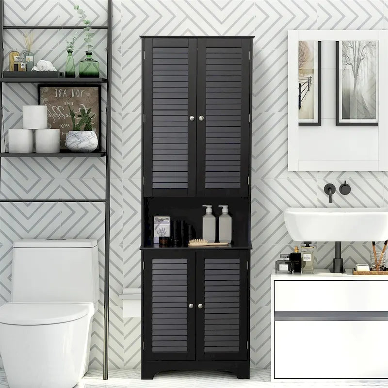 Black Tall Narrow Storage Cabinet, Freestanding, Single-Use