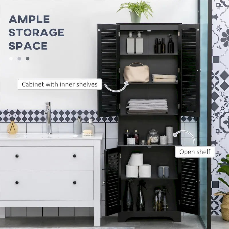 Black Tall Narrow Storage Cabinet, Freestanding, Single-Use