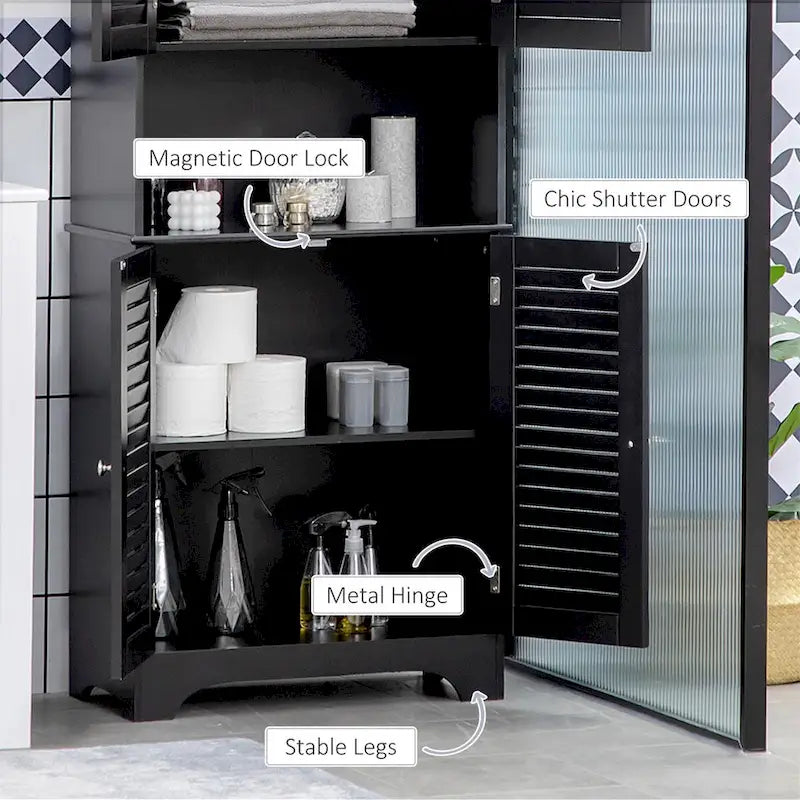 Black Tall Narrow Storage Cabinet, Freestanding, Single-Use
