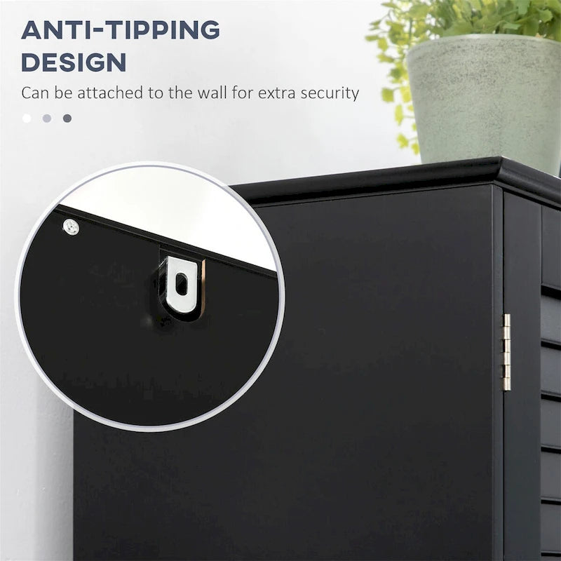 Black Tall Narrow Storage Cabinet, Freestanding, Single-Use