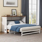 Natural Pine Murphy Bed Chest with Storage Drawer, Queen/Full, Sleeps 1–2