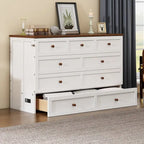 Natural Pine Murphy Bed Chest with Storage Drawer, Queen/Full, Sleeps 1–2