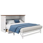 Natural Pine Murphy Bed Chest with Storage Drawer, Queen/Full, Sleeps 1–2