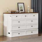 Natural Pine Murphy Bed Chest with Storage Drawer, Queen/Full, Sleeps 1–2