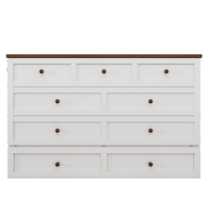 Natural Pine Murphy Bed Chest with Storage Drawer, Queen/Full, Sleeps 1–2