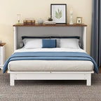 Natural Pine Murphy Bed Chest with Storage Drawer, Queen/Full, Sleeps 1–2