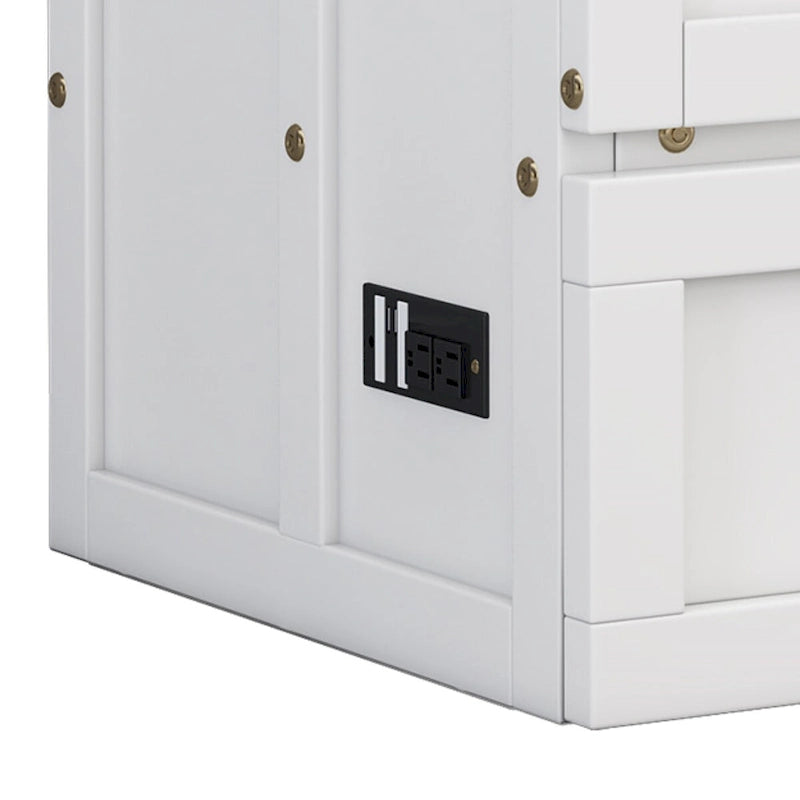 Natural Pine Murphy Bed Chest with Storage Drawer, Queen/Full, Sleeps 1–2