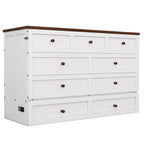 Natural Pine Murphy Bed Chest with Storage Drawer, Queen/Full, Sleeps 1–2