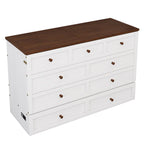 Natural Pine Murphy Bed Chest with Storage Drawer, Queen/Full, Sleeps 1–2