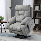 Fauteuil inclinable électrique releveur monopersonne en velours gris clair avec massage et fonction chauffante