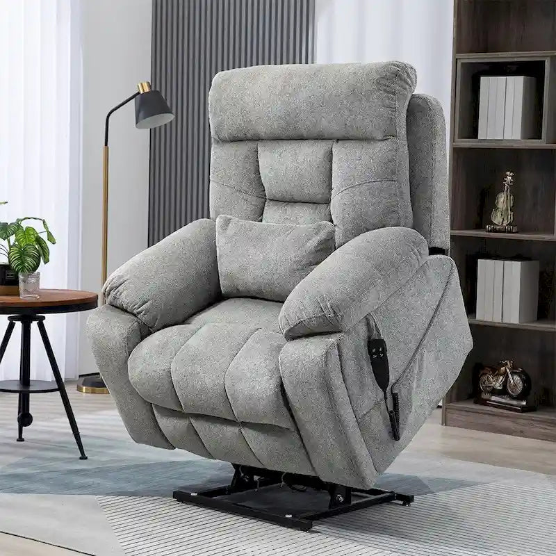 Light Grey Velvet Single-Person Electric Lift Recliner with Massage & Heat