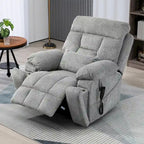 Fauteuil inclinable électrique releveur monopersonne en velours gris clair avec massage et fonction chauffante